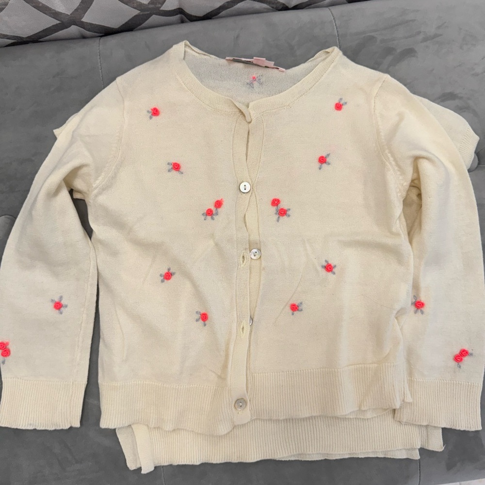 Bonpoint Soft Cream Supima Cotton Two Piece Sweater Set with Rose details